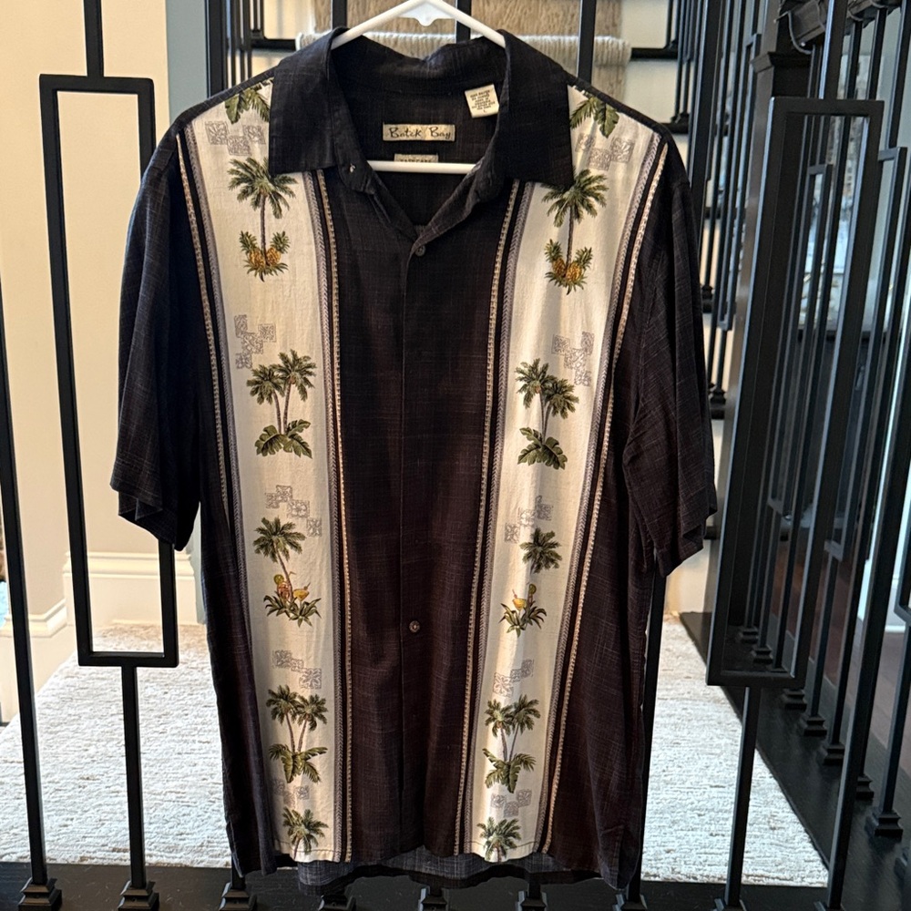 Men's Batek Bay Black Hawaiian Shirt Rayon LG